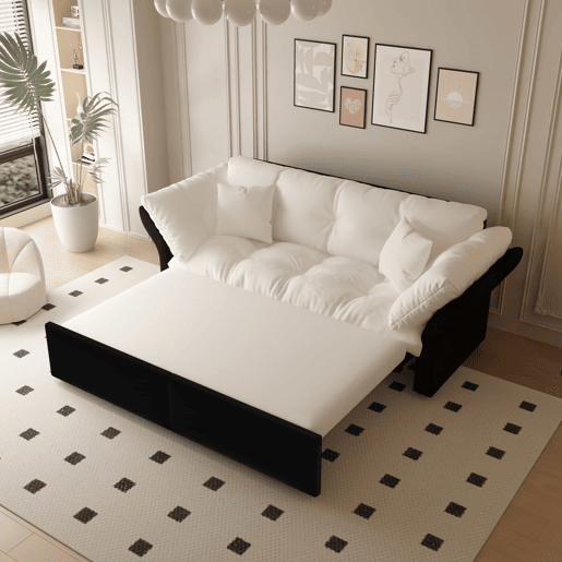Sofá-cama extensível Queen Size 190 cm - 3 em 1 com estofo capitoné e 2 almofadas, sofá-cama multifuncional em veludo para 2 pessoas - bege