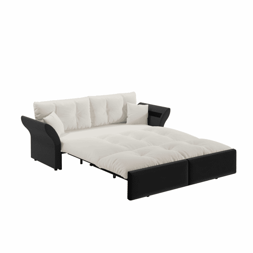 Sofá-cama extensível Queen Size 190 cm - 3 em 1 com estofo capitoné e 2 almofadas, sofá-cama multifuncional em veludo para 2 pessoas - bege