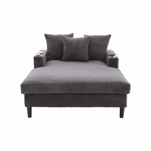 Sofá Lounge Multifuncional de 1 lugar - Com chaise longue, suportes para bebidas em ambos os lados, iluminação LED, espaço de arrumação, porta de carregamento USB, estilo moderno - Cinza escuro Sofá Lounge Multifuncional de 1 lugar - Com chaise longue, suportes para bebidas em ambos os lados, iluminação LED, espaço de arrumação, porta de carregamento USB, estilo moderno - Cinza escuro