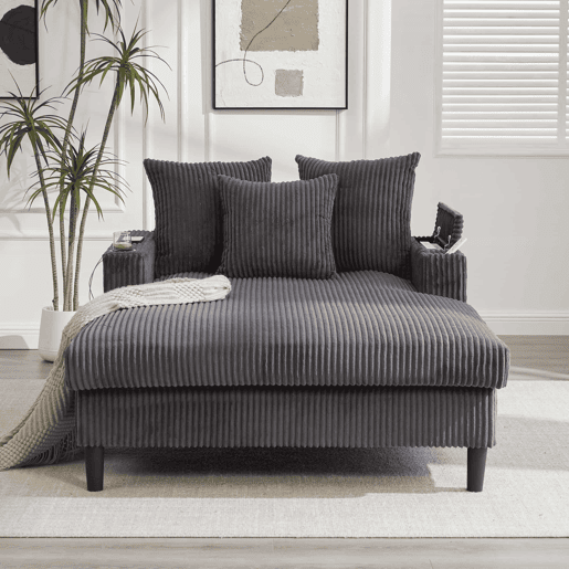 Sofá Lounge Multifuncional de 1 lugar - Com chaise longue, suportes para bebidas em ambos os lados, iluminação LED, espaço de arrumação, porta de carregamento USB, estilo moderno - Cinza escuro Sofá Lounge Multifuncional de 1 lugar - Com chaise longue, suportes para bebidas em ambos os lados, iluminação LED, espaço de arrumação, porta de carregamento USB, estilo moderno - Cinza escuro