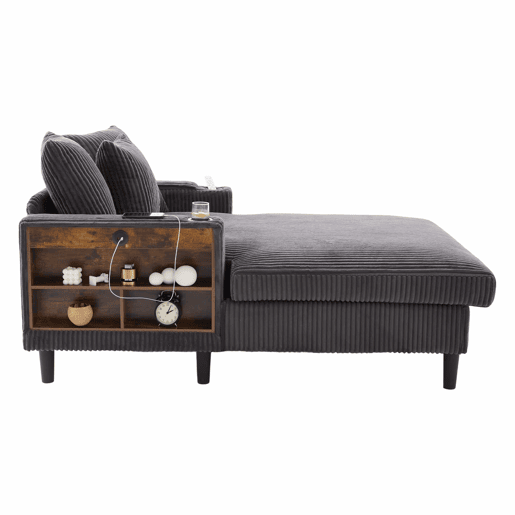 Sofá Lounge Multifuncional de 1 lugar - Com chaise longue, suportes para bebidas em ambos os lados, iluminação LED, espaço de arrumação, porta de carregamento USB, estilo moderno - Cinza escuro Sofá Lounge Multifuncional de 1 lugar - Com chaise longue, suportes para bebidas em ambos os lados, iluminação LED, espaço de arrumação, porta de carregamento USB, estilo moderno - Cinza escuro