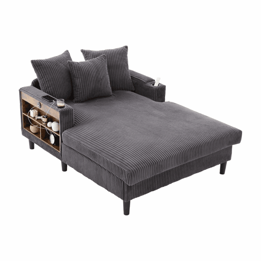 Sofá Lounge Multifuncional de 1 lugar - Com chaise longue, suportes para bebidas em ambos os lados, iluminação LED, espaço de arrumação, porta de carregamento USB, estilo moderno - Cinza escuro Sofá Lounge Multifuncional de 1 lugar - Com chaise longue, suportes para bebidas em ambos os lados, iluminação LED, espaço de arrumação, porta de carregamento USB, estilo moderno - Cinza escuro