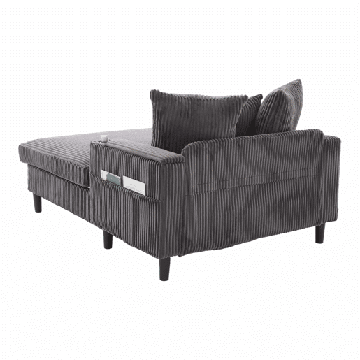 Sofá Lounge Multifuncional de 1 lugar - Com chaise longue, suportes para bebidas em ambos os lados, iluminação LED, espaço de arrumação, porta de carregamento USB, estilo moderno - Cinza escuro Sofá Lounge Multifuncional de 1 lugar - Com chaise longue, suportes para bebidas em ambos os lados, iluminação LED, espaço de arrumação, porta de carregamento USB, estilo moderno - Cinza escuro