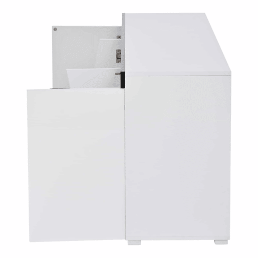 Aparador de sala 140 x 40 x 65 cm - 3 compartimentos, 4 portas, design geométrico bicolor em branco e preto com iluminação LED - Branco