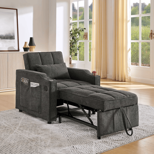 Sofá-cama de 1 lugar - Estilo minimalista, elegante e sofisticado, design deslizante, porta USB - Cinza Sofá-cama de 1 lugar - Estilo minimalista, elegante e sofisticado, design deslizante, porta USB - Cinza