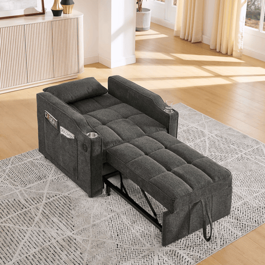 Sofá-cama de 1 lugar - Estilo minimalista, elegante e sofisticado, design deslizante, porta USB - Cinza Sofá-cama de 1 lugar - Estilo minimalista, elegante e sofisticado, design deslizante, porta USB - Cinza
