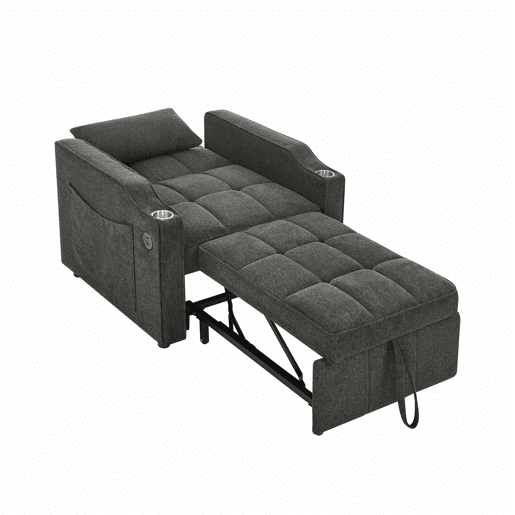 Sofá-cama de 1 lugar - Estilo minimalista, elegante e sofisticado, design deslizante, porta USB - Cinza Sofá-cama de 1 lugar - Estilo minimalista, elegante e sofisticado, design deslizante, porta USB - Cinza