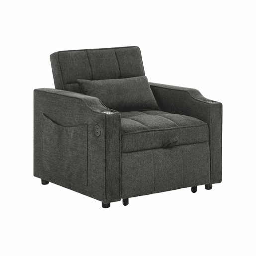 Sofá-cama de 1 lugar - Estilo minimalista, elegante e sofisticado, design deslizante, porta USB - Cinza Sofá-cama de 1 lugar - Estilo minimalista, elegante e sofisticado, design deslizante, porta USB - Cinza