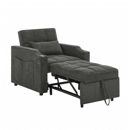 Sofá-cama de 1 lugar - Estilo minimalista, elegante e sofisticado, design deslizante, porta USB - Cinza Sofá-cama de 1 lugar - Estilo minimalista, elegante e sofisticado, design deslizante, porta USB - Cinza