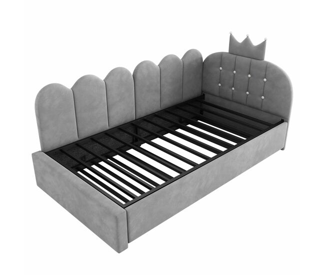 Sofá cama 90x200 cm / 90x190 cm - l, cama extraíble, terciopelo, diseño corona y rejilla, ahorro de espacio para dormitorio infantil y de invitados -