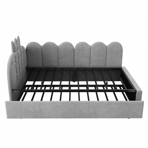 Sofá-cama 90x200 cm 90x190 cm - L, cama extraível, veludo, design com coroa e grelha, poupa espaço para quartos infantis e de hóspedes - cinzento Sofá-cama 90x200 cm 90x190 cm - L, cama extraível, veludo, design com coroa e grelha, poupa espaço para quartos infantis e de hóspedes - cinzento