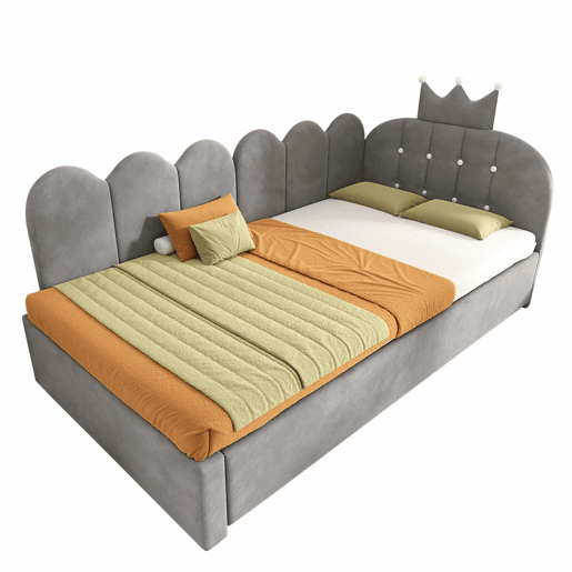 Sofá-cama 90x200 cm 90x190 cm - L, cama extraível, veludo, design com coroa e grelha, poupa espaço para quartos infantis e de hóspedes - cinzento Sofá-cama 90x200 cm 90x190 cm - L, cama extraível, veludo, design com coroa e grelha, poupa espaço para quartos infantis e de hóspedes - cinzento