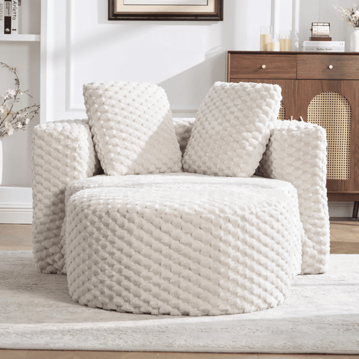 Poltrona individual 130×115×103 cm - Extra grande, sem estrutura, com pufe, assento macio em felpa sintética, ideal para a sala de estarquarto - Bege