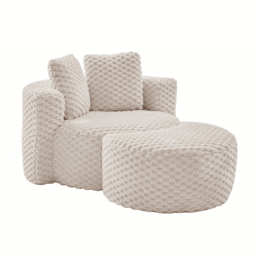 Poltrona individual 130×115×103 cm - Extra grande, sem estrutura, com pufe, assento macio em felpa sintética, ideal para a sala de estarquarto - Bege
