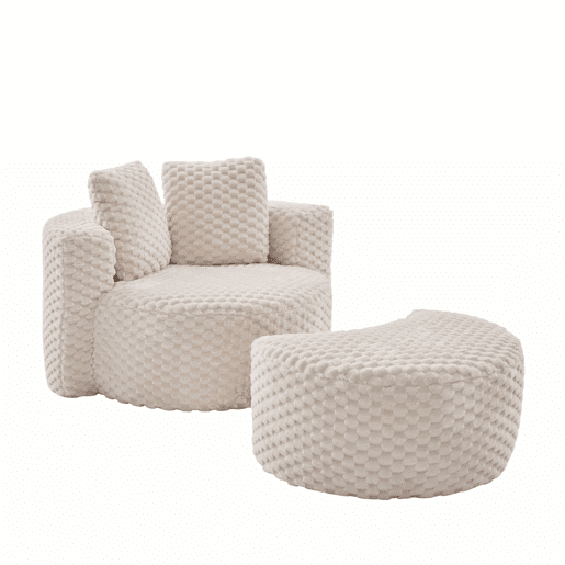 Poltrona individual 130×115×103 cm - Extra grande, sem estrutura, com pufe, assento macio em felpa sintética, ideal para a sala de estarquarto - Bege