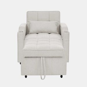 Poltrona-cama de 1 lugar - Função de cama, USBType-C, porta-copos em aço inoxidável, encosto ajustável em 3 níveis, bolsos laterais - Bege