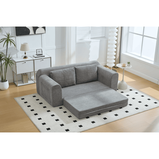 Sofá-cama dobrável de 2 lugares - Conversível, moderno, com almofada e futon - Cinza escuro