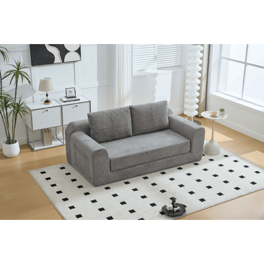 Sofá-cama dobrável de 2 lugares - Conversível, moderno, com almofada e futon - Cinza escuro