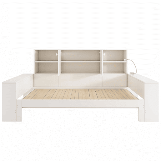 Cama com arrumação 90x200 cm - cama embutida com cama extraível, portas duplas de arrumação, portas USBUSB-C, design multifuncional e economizador de espaço, cama juvenil e de casal - branco Cama com arrumação 90x200 cm - cama embutida com cama extraível, portas duplas de arrumação, portas USBUSB-C, design multifuncional e economizador de espaço, cama juvenil e de casal - branco