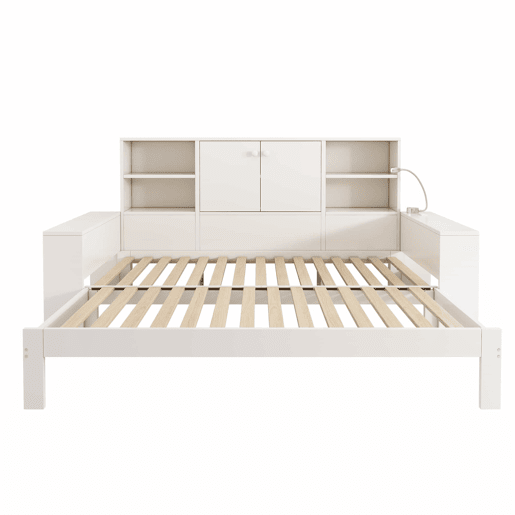 Cama com arrumação 90x200 cm - cama embutida com cama extraível, portas duplas de arrumação, portas USBUSB-C, design multifuncional e economizador de espaço, cama juvenil e de casal - branco Cama com arrumação 90x200 cm - cama embutida com cama extraível, portas duplas de arrumação, portas USBUSB-C, design multifuncional e economizador de espaço, cama juvenil e de casal - branco