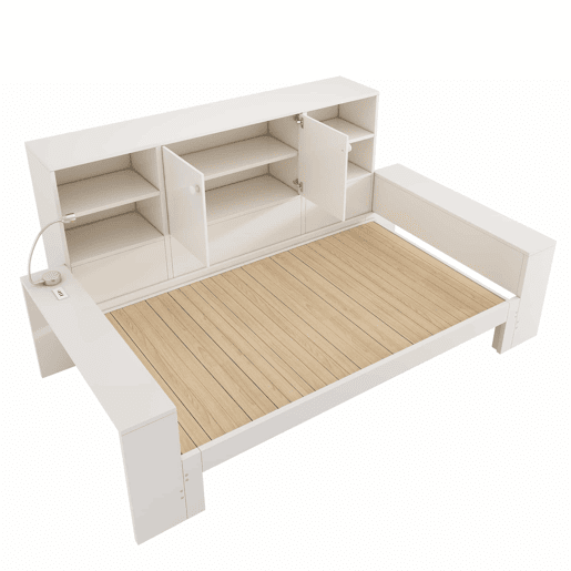 Cama com arrumação 90x200 cm - cama embutida com cama extraível, portas duplas de arrumação, portas USBUSB-C, design multifuncional e economizador de espaço, cama juvenil e de casal - branco Cama com arrumação 90x200 cm - cama embutida com cama extraível, portas duplas de arrumação, portas USBUSB-C, design multifuncional e economizador de espaço, cama juvenil e de casal - branco