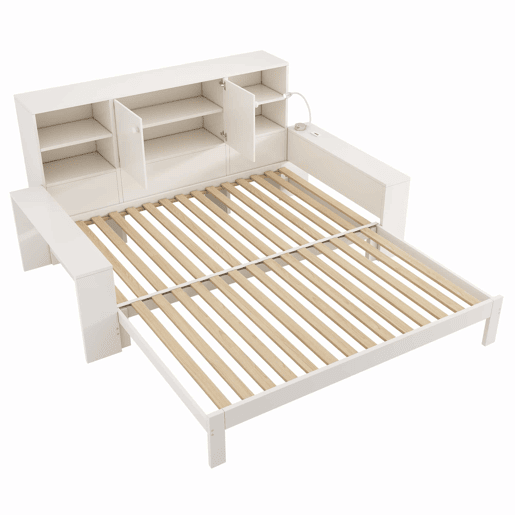 Cama com arrumação 90x200 cm - cama embutida com cama extraível, portas duplas de arrumação, portas USBUSB-C, design multifuncional e economizador de espaço, cama juvenil e de casal - branco Cama com arrumação 90x200 cm - cama embutida com cama extraível, portas duplas de arrumação, portas USBUSB-C, design multifuncional e economizador de espaço, cama juvenil e de casal - branco