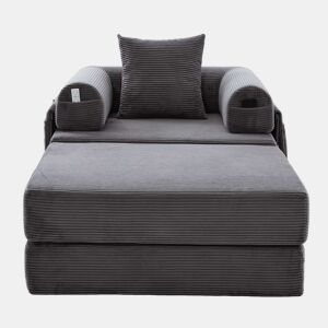 Sofá-cama individual - design ergonómico, estrutura metálica estável, almofada incluída - Cinza escuro