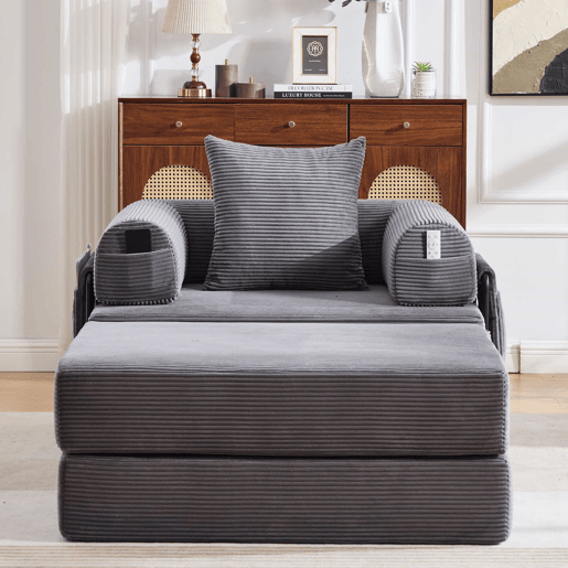 Sofá-cama individual - design ergonómico, estrutura metálica estável, almofada incluída - Cinza escuro Sofá-cama individual - design ergonómico, estrutura metálica estável, almofada incluída - Cinza escuro