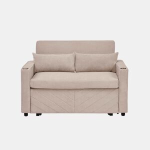 Sofá-cama de 2 lugares 3 em 1 - Design minimalista e elegante, mecanismo deslizante, porta USB, perfeito para sestas - Bege