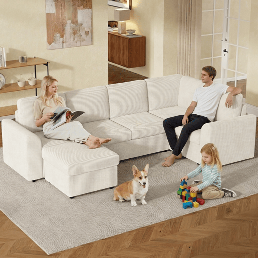 Sofá modular 6 lugares fixa panorâmico de tecido,bege Sofá modular 6 lugares fixa panorâmico de tecido,bege