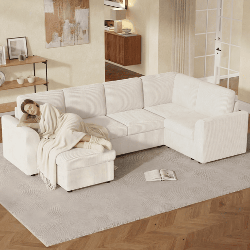 Sofá modular 6 lugares fixa panorâmico de tecido,bege Sofá modular 6 lugares fixa panorâmico de tecido,bege
