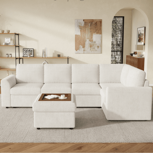 Sofá modular 6 lugares fixa panorâmico de tecido,bege Sofá modular 6 lugares fixa panorâmico de tecido,bege