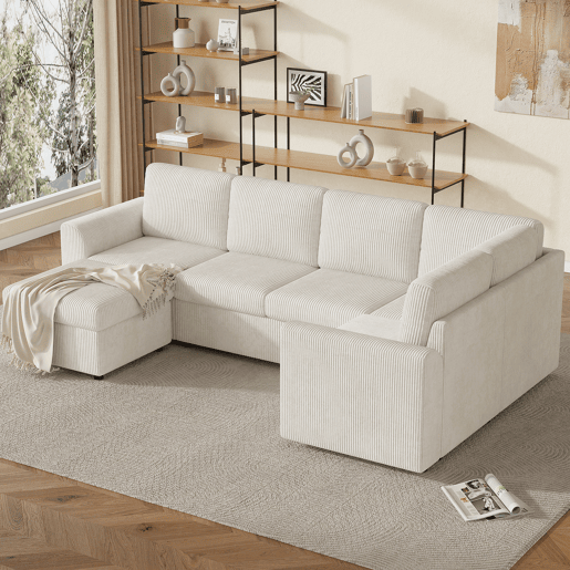 Sofá modular 6 lugares fixa panorâmico de tecido,bege Sofá modular 6 lugares fixa panorâmico de tecido,bege