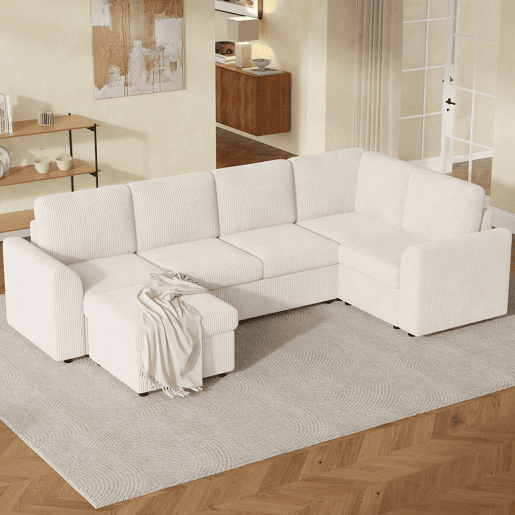 Sofá modular 6 lugares fixa panorâmico de tecido,bege Sofá modular 6 lugares fixa panorâmico de tecido,bege