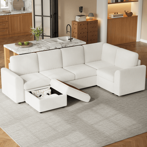 Sofá modular 6 lugares fixa panorâmico de tecido,bege Sofá modular 6 lugares fixa panorâmico de tecido,bege