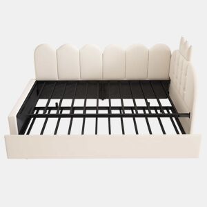Sofá-cama com cama extra de 90x200 cm  90x190 cm - formato em L, veludo, design com coroa e grelha, poupa espaço para quartos infantis e de hóspedes - Bege
