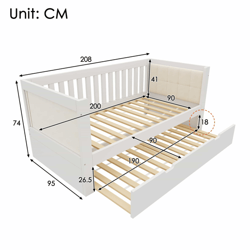 Cama embutida 90x200 cm - design compacto, madeira, base incluída, montagem fácil - branca Cama embutida 90x200 cm - design compacto, madeira, base incluída, montagem fácil - branca