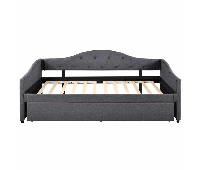 Cama nido extensible 90x200 cm - sofá cama individual, cama extraíble, estilo minimalista, lino - gris