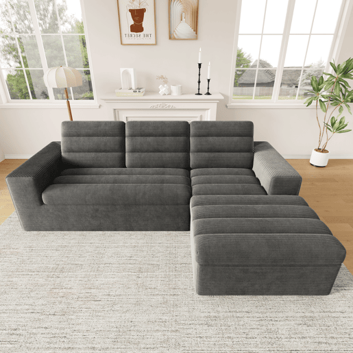 Sofá modular,sofá compressível 4 lugares fixa reversível de tecido,cinza escuro Sofá modular,sofá compressível 4 lugares fixa reversível de tecido,cinza escuro