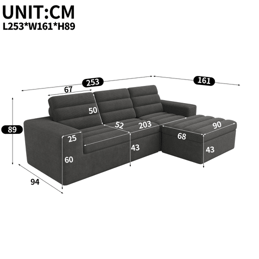 Sofá modular,sofá compressível 4 lugares fixa reversível de tecido,cinza escuro Sofá modular,sofá compressível 4 lugares fixa reversível de tecido,cinza escuro