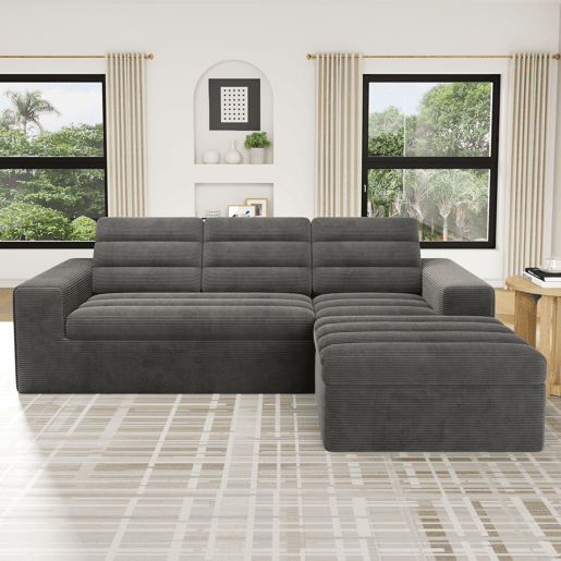 Sofá modular,sofá compressível 4 lugares fixa reversível de tecido,cinza escuro Sofá modular,sofá compressível 4 lugares fixa reversível de tecido,cinza escuro