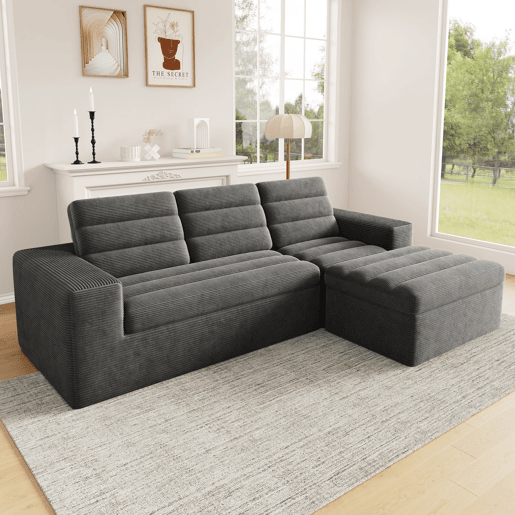Sofá modular,sofá compressível 4 lugares fixa reversível de tecido,cinza escuro Sofá modular,sofá compressível 4 lugares fixa reversível de tecido,cinza escuro
