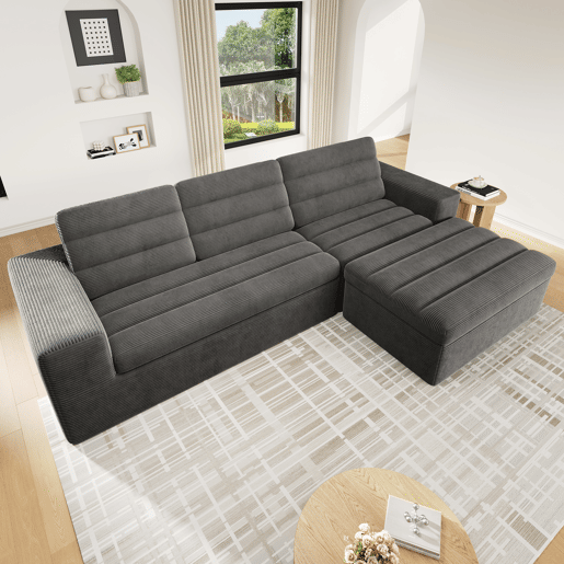 Sofá modular,sofá compressível 4 lugares fixa reversível de tecido,cinza escuro Sofá modular,sofá compressível 4 lugares fixa reversível de tecido,cinza escuro