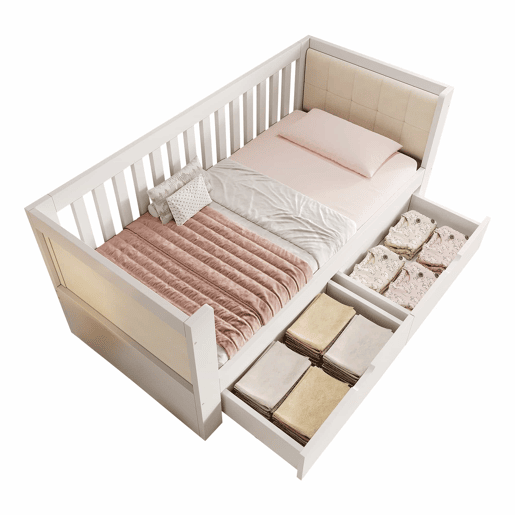 Sofá-cama 90 x 200 cm - 2 gavetas, madeira, braços arredondados, encosto confortável, ideal para apartamentos pequenos, montagem fácil, sem colchão - Branco