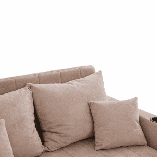 Sofá-cama extensível em tecido multifuncional de 2 lugares u2013 transformável em cama, bolsos nos braços, porta-carregador USB e porta-copos u2013 cor cáqui