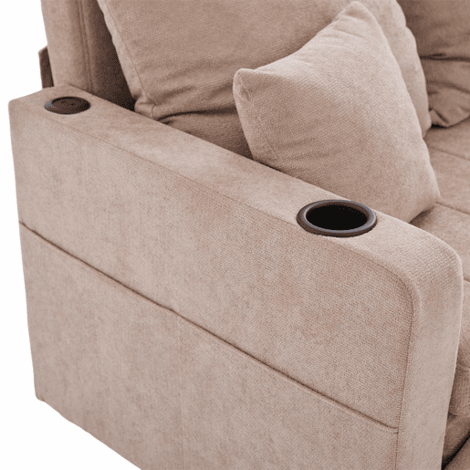 Sofá-cama extensível em tecido multifuncional de 2 lugares u2013 transformável em cama, bolsos nos braços, porta-carregador USB e porta-copos u2013 cor cáqui