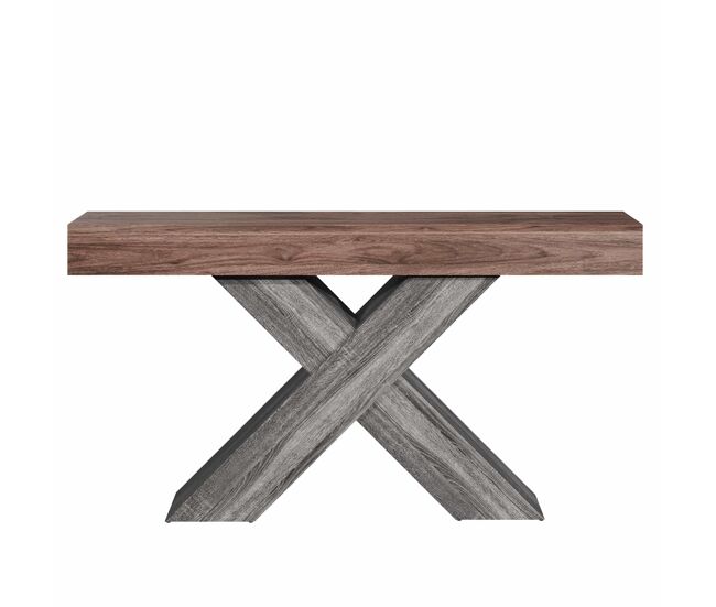 Mesa consola estrecha - patas en x, acabado efecto madera, tablero de partículas, para recibidor y salón - nogal