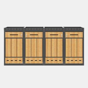 Móvel para contentores de lixo com capacidade para 4 cubos de 120-240 L u2013 com teto para plantas, armário exterior para lixo, estrutura resistente u2013 cinzento e madeira