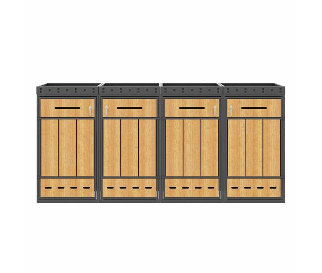 Mueble cubre contenedores de basura para 4 cubos 120-240l - con techo para plantas, armario exterior para basura, estructura resistente - gris y