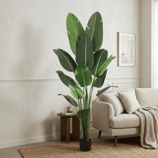Palmeira-Bananeira Artificial de 210 cm - Planta tropical grande com folhas realistas e vaso preto para interiores Palmeira-Bananeira Artificial de 210 cm - Planta tropical grande com folhas realistas e vaso preto para interiores